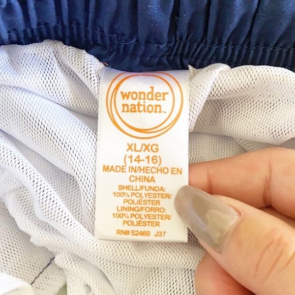 Wonder Nation Blue White Neon Yellow Stripe Boys Built In Underwear Swim Trunks - Picture 11 of 11